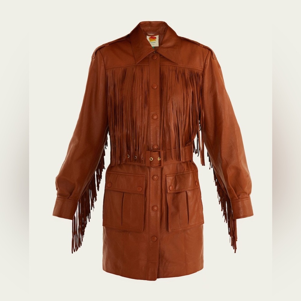 Farm Rio Brown Fringes Leather Coat - Picture 7 of 10